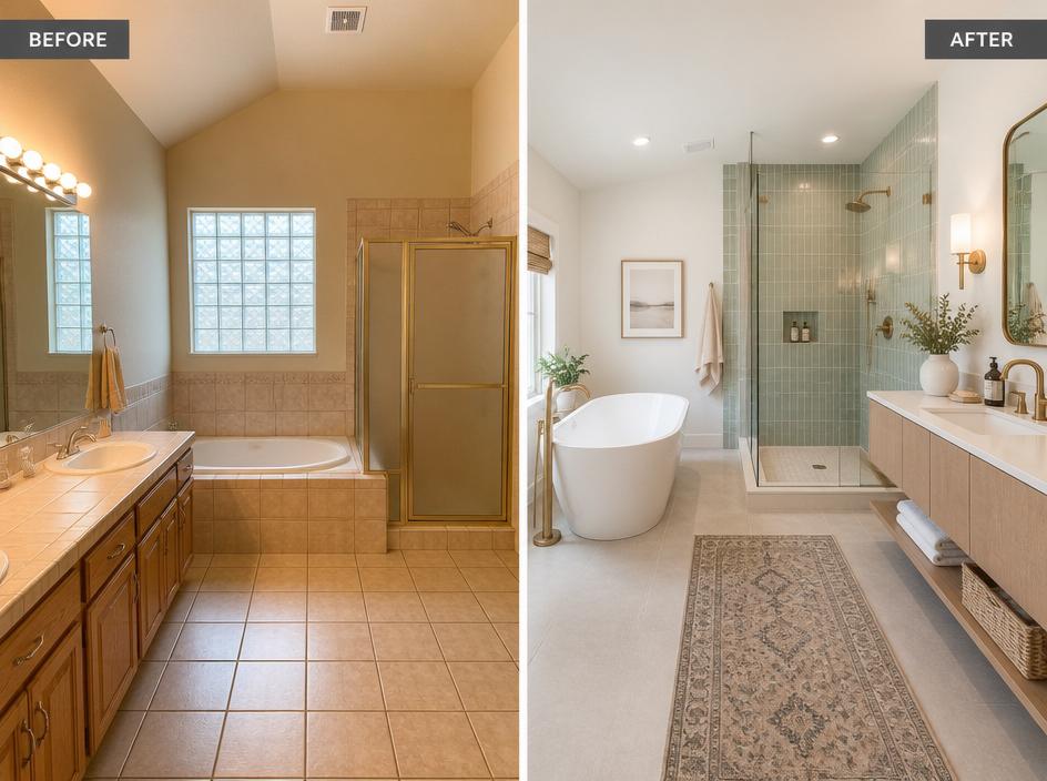 Before and after of a bathroom renovation